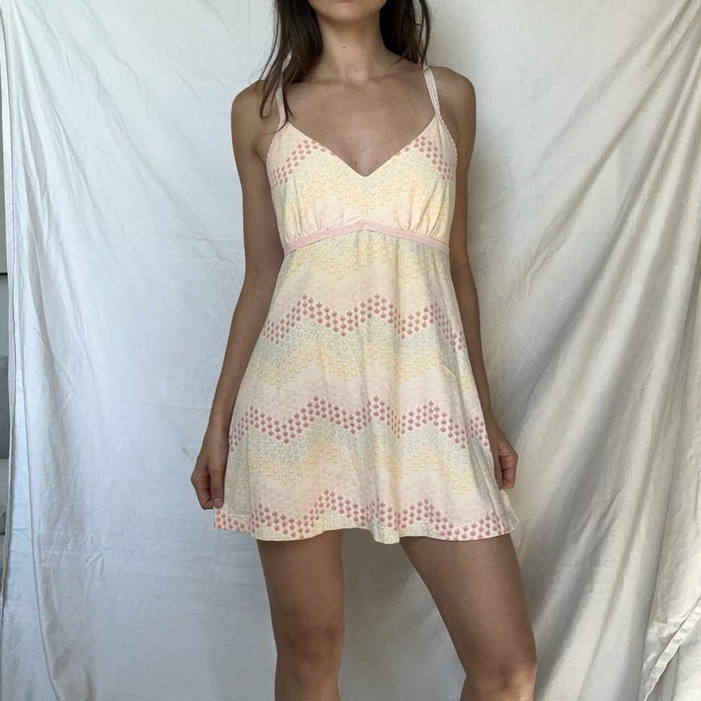 Joe Boxer Pink Lace Cotton Babydoll Dress Y2K Coquette Ditsy 90s Romantic